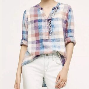 Anthropologie Isabelle Sinclair Plaid Ruffle Henley - Small‎